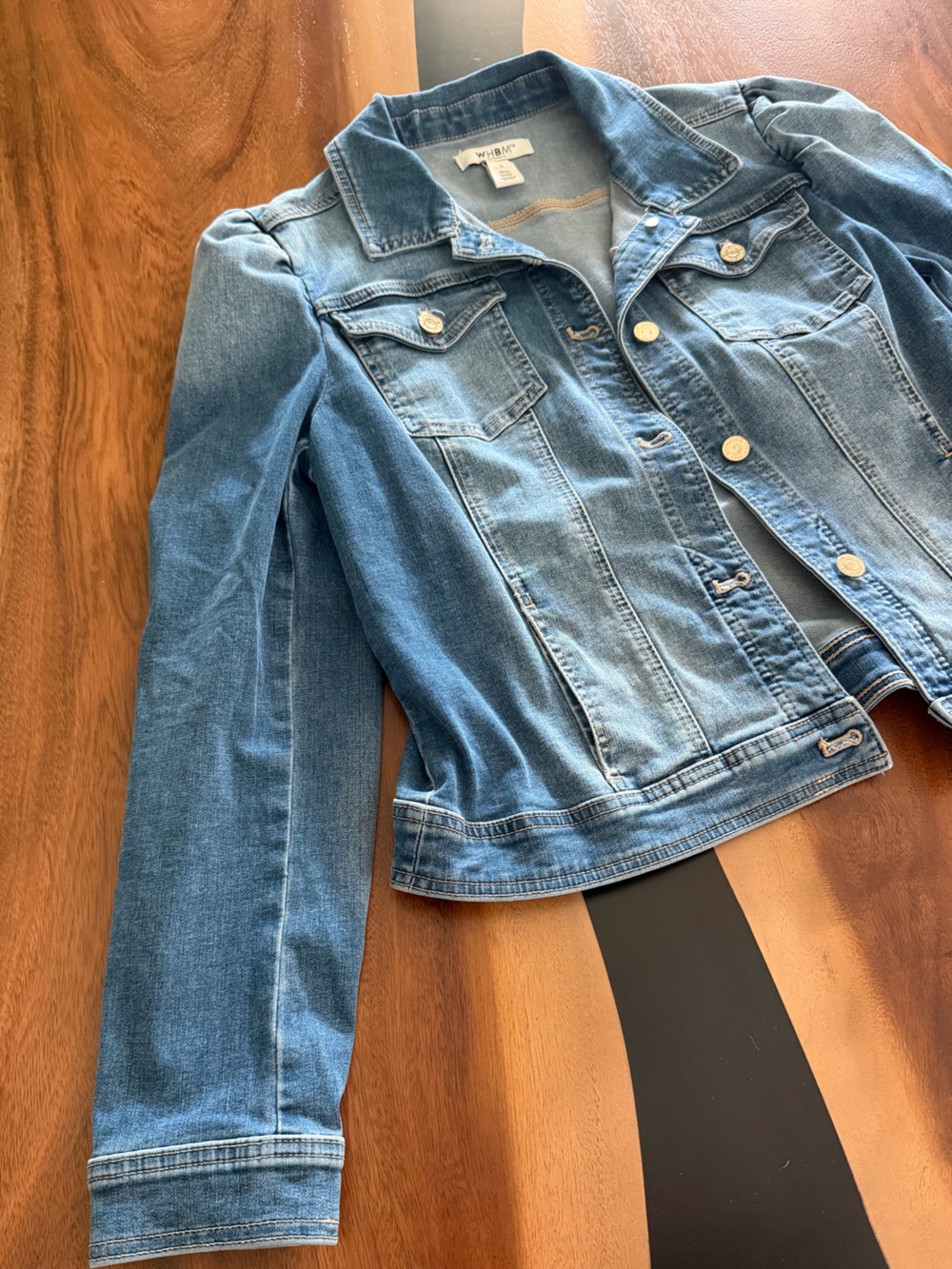 White House Black Market Light Blue Slightly Puffed Shoulder Denim Jacket